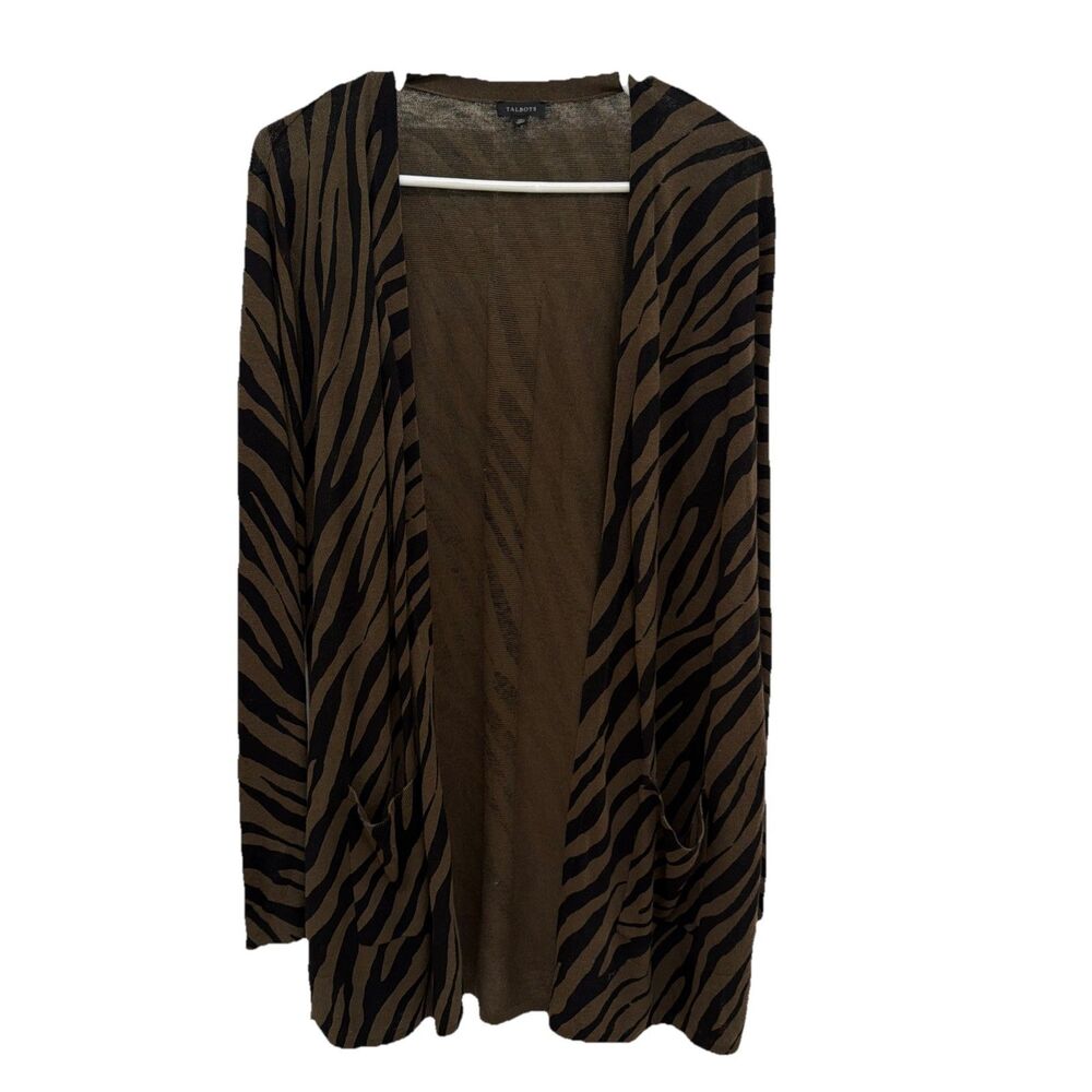 Talbots Women's zebra print Linen Open Front Cardigan Sweater Size XL Classic